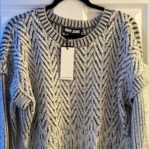 Dkny Black and White Crew Neck Sweater with Chevron Design